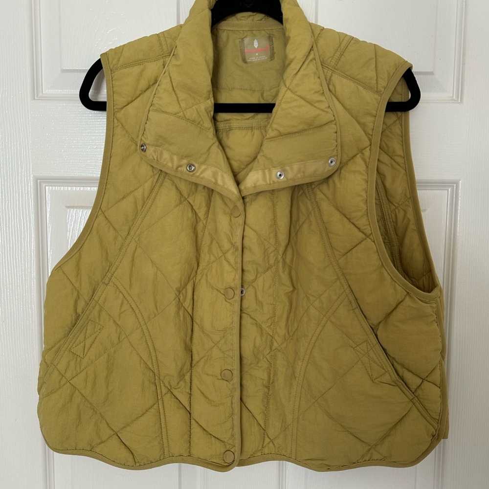 FP Movement Green Quilted Vest with Stand-Up Neck